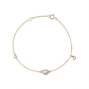 18Kt Gold Mini Heart Chain Bracelet With Natural Diamond & Blue Sapphire