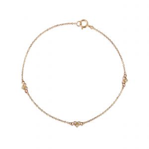 18kt Gold Three Mini Heart Chain Bracelet With Natural Diamonds