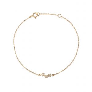 18Kt Gold With Natural Diamonds Three Shine Star Chain Bracelet