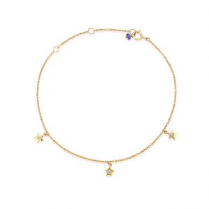 18Kt Gold Three Star Chain Bracelet With Natural Diamonds & Gem Stone