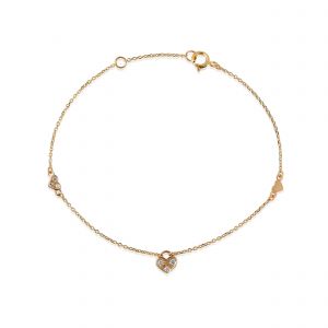 18kt Gold Heart Chain Bracelet With Natural Diamonds