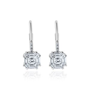 Dangling Leverback Gorgeous Look 18K White Gold with Diamond Earrings
