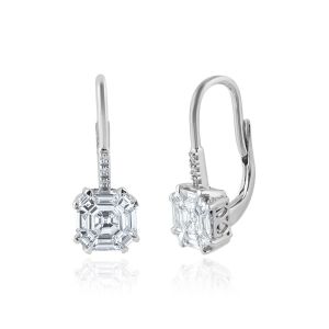 Dangling Leverback Gorgeous Look 18K White Gold with Diamond Earrings