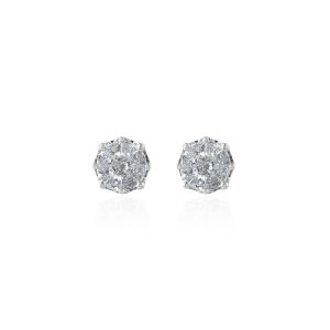 Natural Diamond Flower Prong Set Stud Earrings in 18Kt White Gold