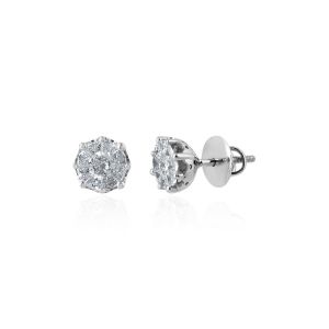Natural Diamond Flower Prong Set Stud Earrings in 18Kt White Gold