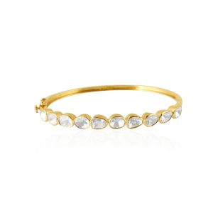 Polki Flat Diamond Bangle Rosecut Pave Diamond Bangle Bracelet 18Kt Yellow Gold
