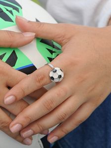 Sports Jewellery Football Ring 925 Sterling Silver Black & white enamel Rings