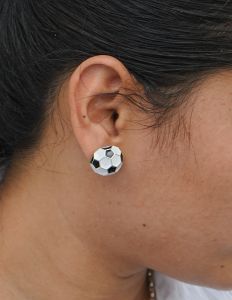 Football Stud Earring With Black And White Enamel 