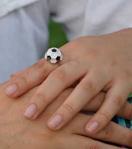 Sports Jewellery Football Soccer Supporter gift Unisex Jewelry Football Ring Soccer Craft Charms for Sterling Silver Black & white enamel Rings