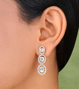 Diamond Drop Polki Earrings with Circular Motifs in Yellow Gold