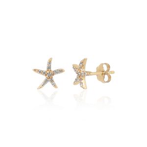 18Kt Gold Starfish Stud With Natural Diamond