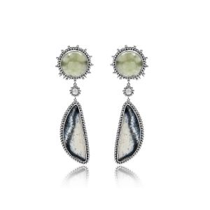 925 Sterling Silver Dangle With Prehnite, Dentrite White