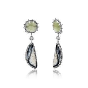 925 Sterling Silver Dangle With Prehnite, Dentrite White