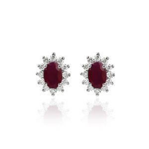 18kt White Gold Natural Diamond & Natural Ruby Women Stylish Earring