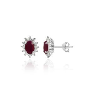 18kt White Gold Natural Diamond & Natural Ruby Women Stylish Earring