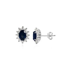 18kt White Gold Natural Diamond & Natural Blue Sapphire Stylish Earring