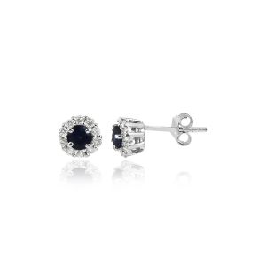 18Kt White Gold Natural Diamond & Natural Blue Sapphire Mini Earring