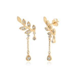 18Kt Gold Leaf Dangler With Natural Diamond