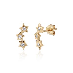 18Kt Gold Three Star Stud With Natural Diamond