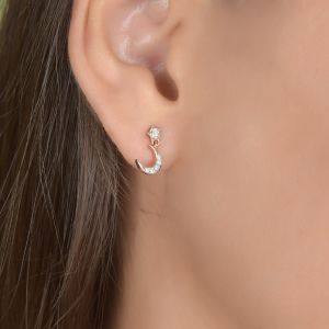 18Kt Gold Half Moon Stud With Natural Diamond