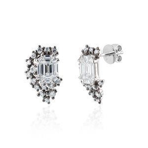 Natural Emerald cut Designer Diamond Earrings in 18Kt White Gold