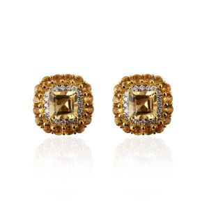 Stud Color Saga earrings with Citrin and diamond, 18kt yellow gold
