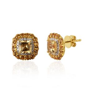 Stud Color Saga earrings with Citrin and diamond, 18kt yellow gold