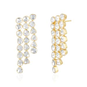 Freeflowing Patter Diamond Danglers Earrings 18Kt Yellow Gold Polki