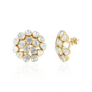 Diamond Lattice Geometric Stud Earrings With Diamond & Polki