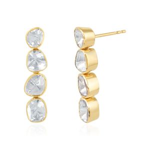 18Kt Yellow Gold-Plated Diamond Lumen Mirror Line Drop Earrings 