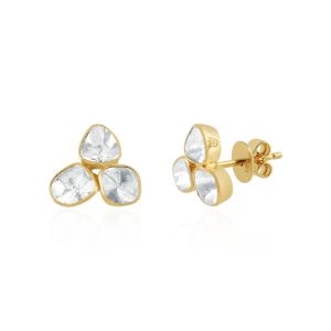 18 Kt Yellow Gold Flawless Floral Diamond Stud Polki Earrings 