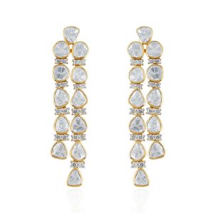 Earrings Slice Diamond Drop Dangle Earrings Polki Diamond 18Kt Yellow Gold 