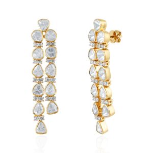 Earrings Slice Diamond Drop Dangle Earrings Polki Diamond 18Kt Yellow Gold 