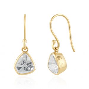 18Kt Yellow Gold Earrings for Women Dangling, Polki Earrings with Triangle Diamond