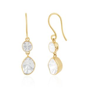 18Kt Yellow Gold Winsome Diamond With Earring Danglers Polki
