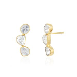 Natural Uncut Polki Diamond Stud 18Kt Yellow Gold With Diamond Earring