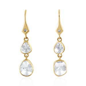18Kt Yellow Gold Diamond Drop Dangle Earrings Polki