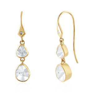 18Kt Yellow Gold Diamond Drop Dangle Earrings Polki