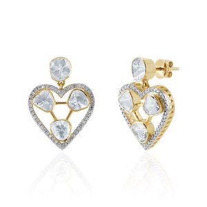 Heart Shaped gold Western Diamond Polki Earrings for Girls, Beautiful Gift 