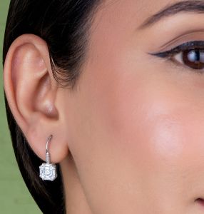 Drop Dangle Earrings with Brilliant Pie Cut Diamond Simulant in 18Kt White Gold