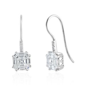 Drop Dangle Earrings with Brilliant Pie Cut Diamond Simulant in 18Kt White Gold