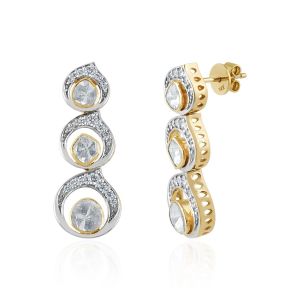 Teardrop shape 14 Kt Gold and Diamond Drop Polki Earrings