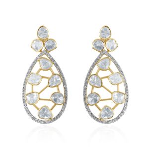 14Kt Yellow Gold with Diamond Stud Polki Earrings for Women