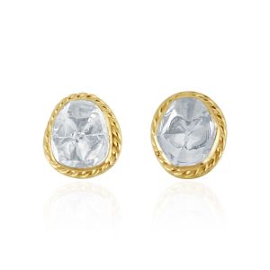 14Kt Yellow Gold with Diamond Stud Polki Earrings For Women