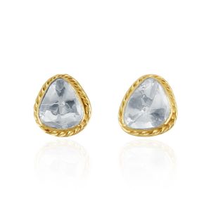 14Kt Yellow gold with diamond studs polki earrings