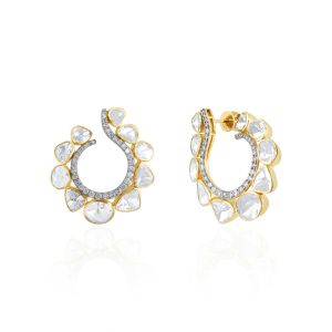 18kt Yellow Gold With Diamond Polki Hoop Earrings