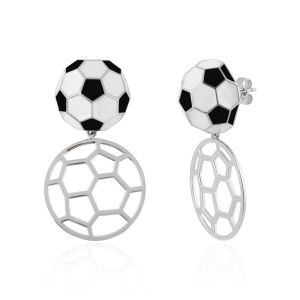  Football Danglers Earrings Soccer Drop in Black & White Enamel 