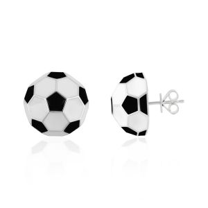Football Stud Earring With Black And White Enamel
