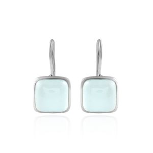 925 Sterling Silver Minimalist Handmade Aqua Chalcedony Dangle Earring