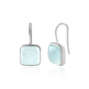 925 Sterling Silver Minimalist Handmade Aqua Chalcedony Dangle Earring